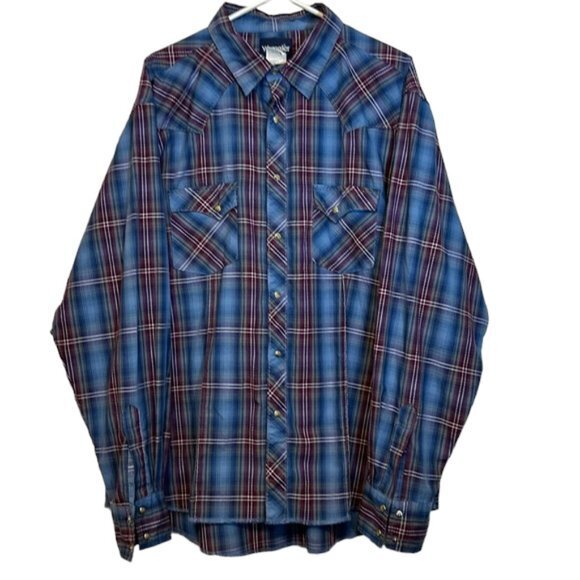 Men's Wranglers Western Vintage Casual Button Down Blue/Plum Shirt Size XXL EUC - Picture 1 of 6